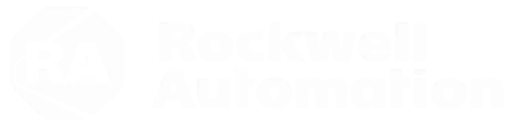 Rockwell Automation logo in black and white with a hexagonal mark containing 'RA' on the left and bold wordmark to the right