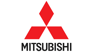 Red three-diamond Mitsubishi emblem above the bold, black wordmark 'MITSUBISHI'.