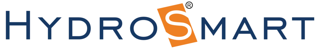 HydroSmart logo with blue wordmark and an orange tilted S graphic.